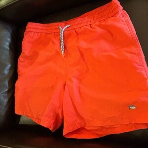 Southern Tide Men’s Bright Red Swim Trunks with Striped Drawcord